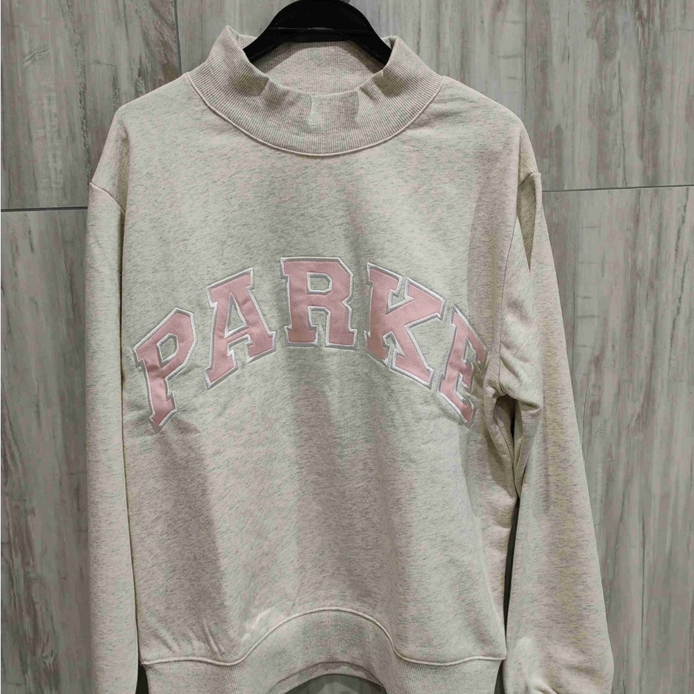 PARKE High Neck Embroidered Logo Sweatshirt | Light Grey Pink